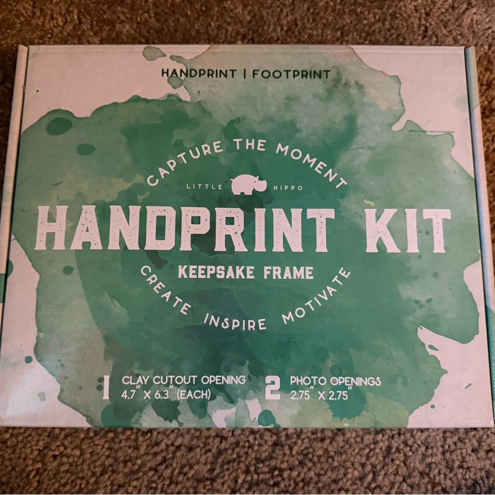 Little Hippo Handprint - Footprint Kit Keepsake Frame (Brown) NEW IN BOX